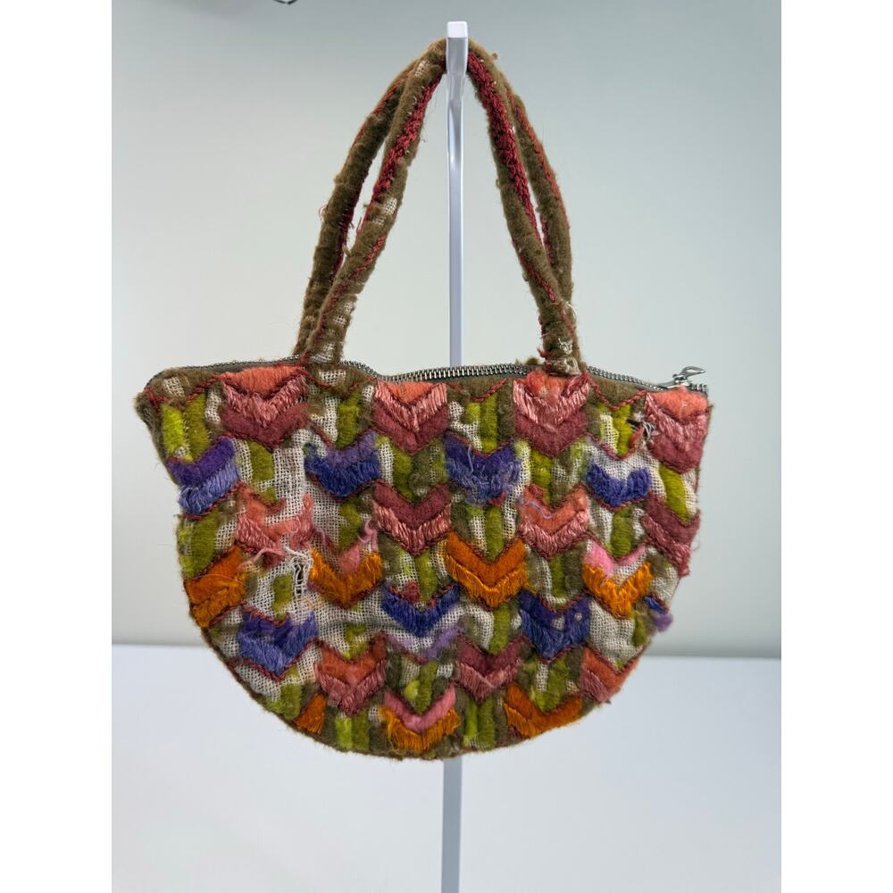 Vintage 60s 70s Handmade Folk Art Textile Purse Boho Art Teacher